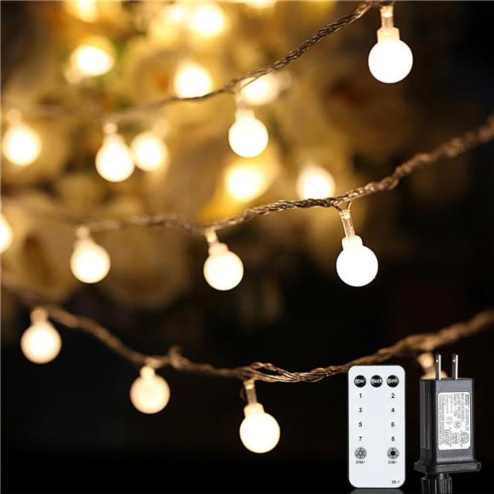 Globe String Lights 59 Ft 100 LED Warm White Twinkle Indoor Outdoor Wedding Deco